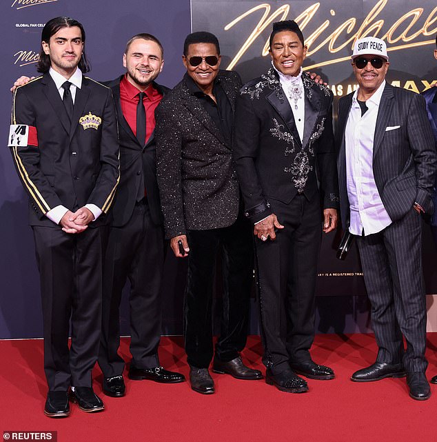 The two brothers were joined by several members of the Jackson family at the premiere of the film Michael; (Blanket, Prince, Jackie Jackson, Jermaine Jackson, and Marlon Jackson)