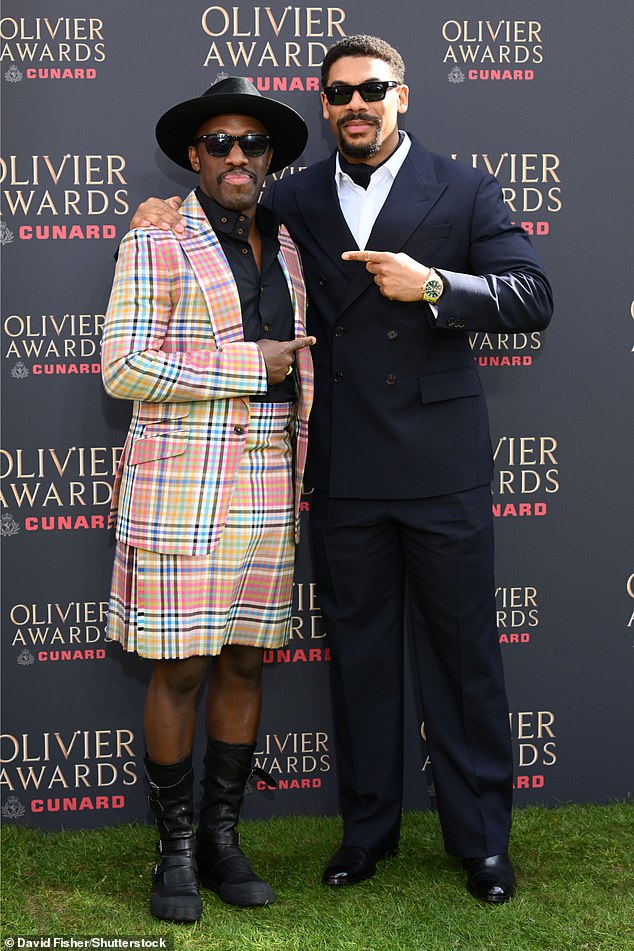 Giles Terera, who stars as Adam Burr in Hamilton,  and Aaron Pierre arrived for the ceremony