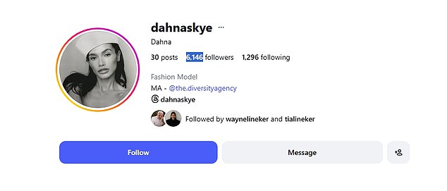 Dahna, who has more than 6,000 followers, is followed by both Wayne and his daughter Tia on Instagram