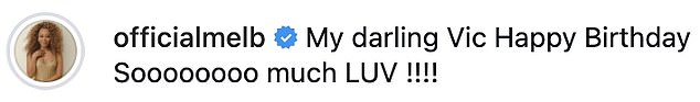 'My darling Vic Happy Birthday. Soooooooo much LUV !!!!', Scary Spice Mel B penned