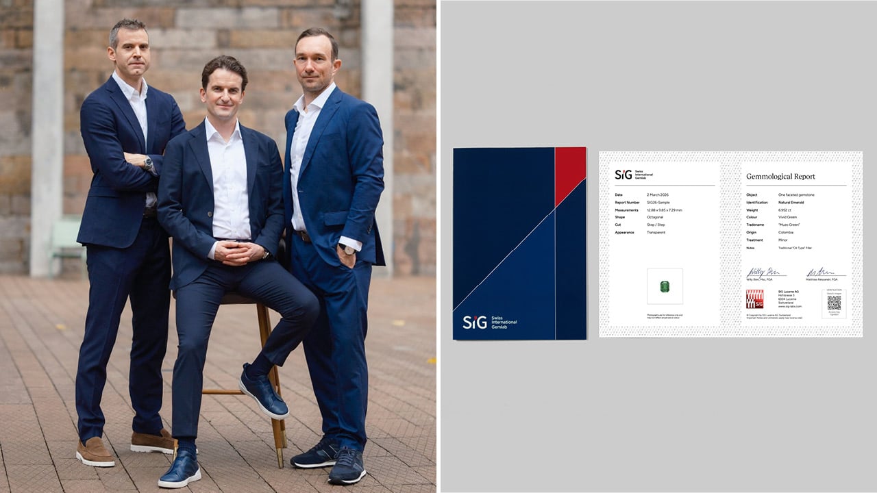 The three founders (left); A grading report (right) by Swiss International Gemlab image