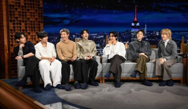 Members of K-pop group BTS appear on NBC’s “The Tonight Show Starring Jimmy Fallon” in New York on March 26 (local time), the band