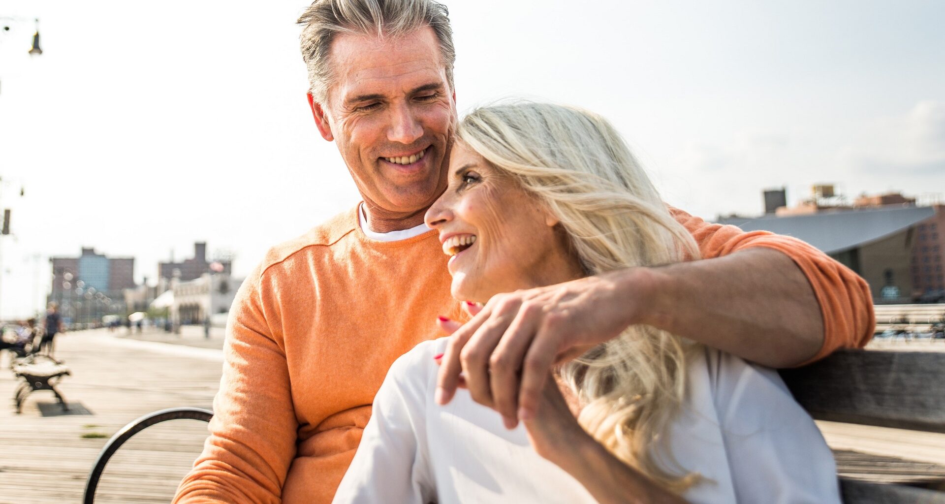 Senior couple dating outdoors stock photo