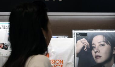 Copies of BTS’ fifth full-length album “ARIRANG” are displayed at the record section of Kyobo Book Centre in Jongno District, central Seoul, Tuesday. Newsis