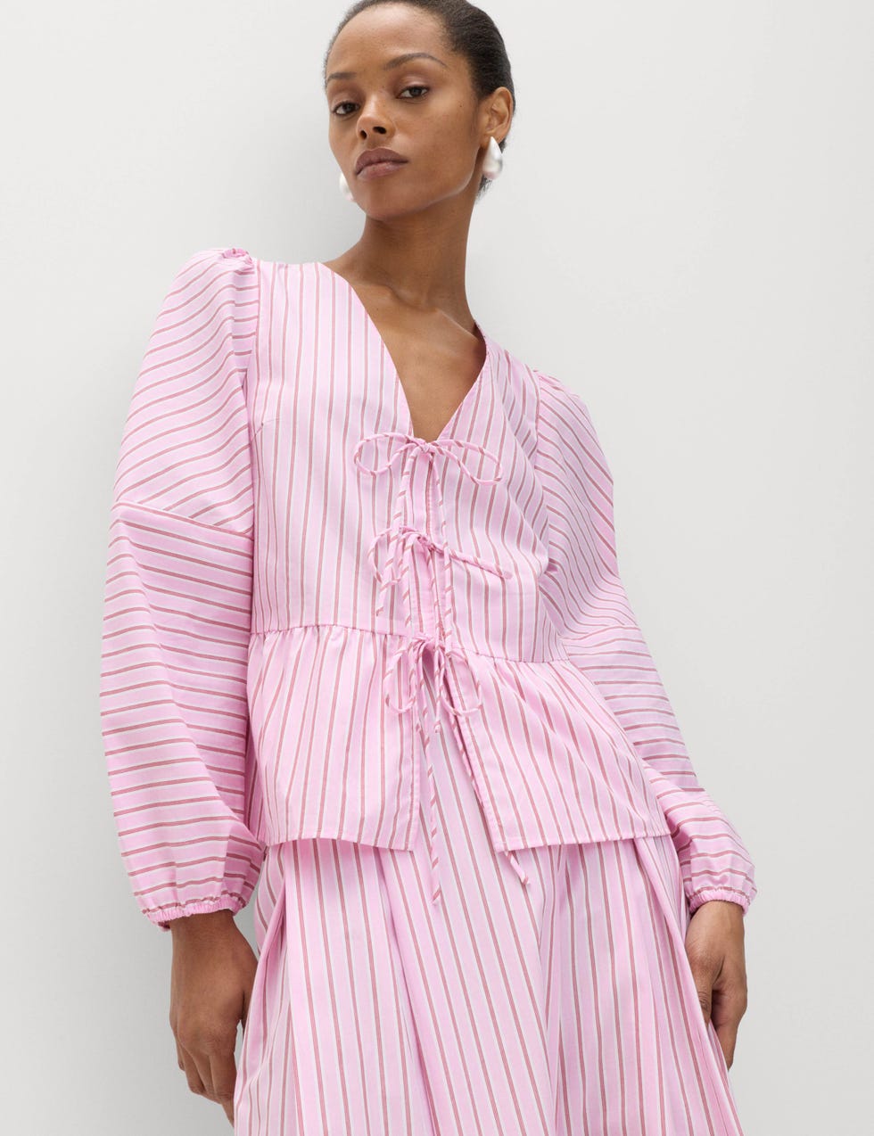 Pure Cotton Striped Tie Front Long Sleeve Blouse Pure Cotton Striped Tie Front Long Sleeve Blouse