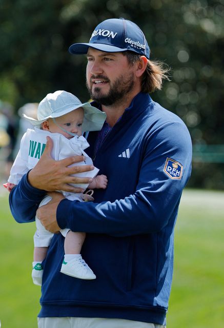 Golf - The Masters - Augusta National Golf Club, Augusta, Georgia, U.S. - April 8, 2026
Andrew Novak of the U.S. with his daughter during the par 3 contest REUTERS/Mike Blake