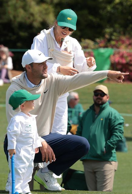 Golf - The Masters - Augusta National Golf Club, Augusta, Georgia, U.S. - April 8, 2026
Scottie Scheffler of the U.S. with his wife Meredith Scheffler and sons Bennett Scheffler and Remy Scheffler during the par 3 contest REUTERS/Kylie Cooper