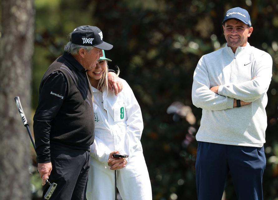 Golf - The Masters - Augusta National Golf Club, Augusta, Georgia, U.S. - April 8, 2026
South Africa's Gary Player with South Africa's Casey Jarvis during the par 3 contest REUTERS/Kylie Cooper