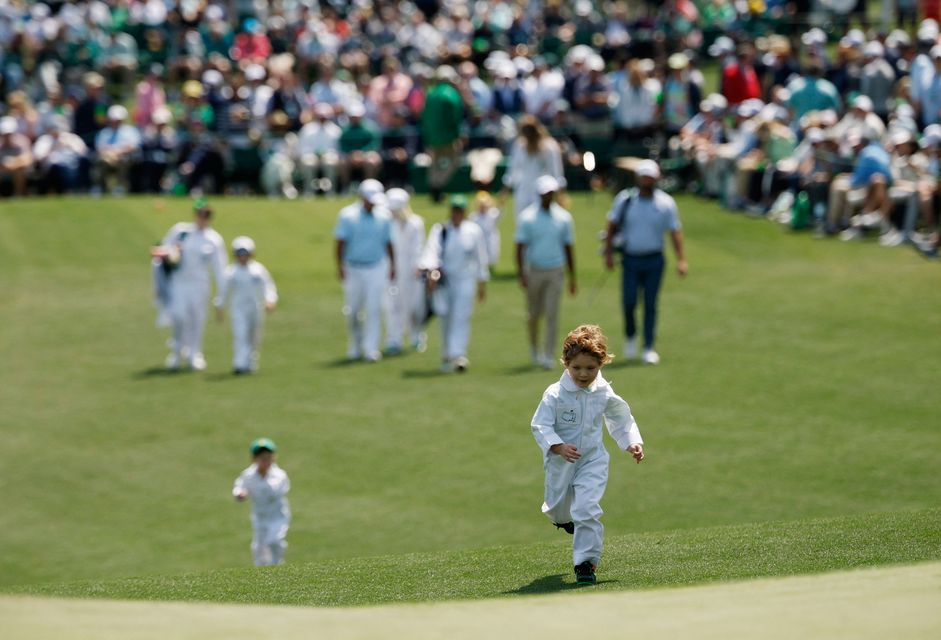 Golf - The Masters - Augusta National Golf Club, Augusta, Georgia, U.S. - April 8, 2026
Spain's Jon Rahm's son on the fairway of the 2nd hole during the par 3 contest REUTERS/Brian Snyder