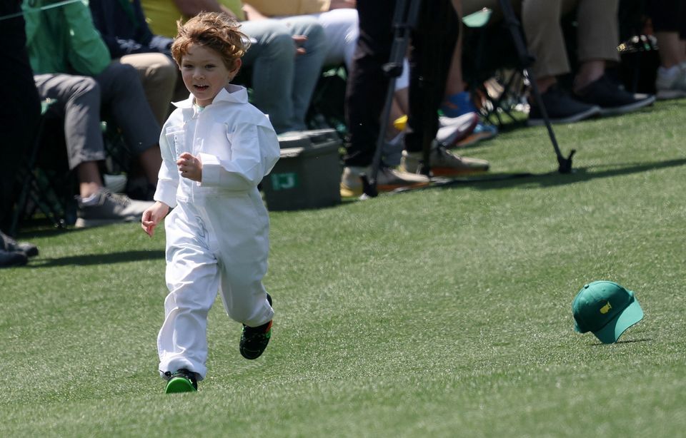 Golf - The Masters - Augusta National Golf Club, Augusta, Georgia, U.S. - April 8, 2026
Spain's Jon Rahm's son on the fairway of the 1st hole during the par 3 contest REUTERS/Mike Segar