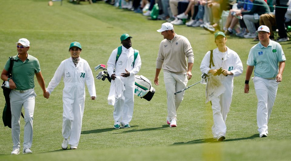 Golf - The Masters - Augusta National Golf Club, Augusta, Georgia, U.S. - April 8, 2026
Bryson DeChambeau of the U.S. with his caddie, actor and comedian Kevin Hart, on the 2nd hole during the par 3 contest REUTERS/Brian Snyder