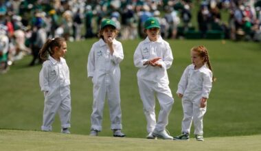 In pictures: Players’ wives and children take to Augusta National course for Masters Par 3 event