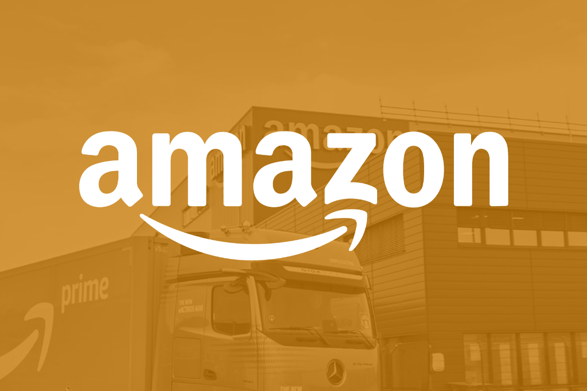 Amazon's logo is superimposed on one of its delivery vehicles. 