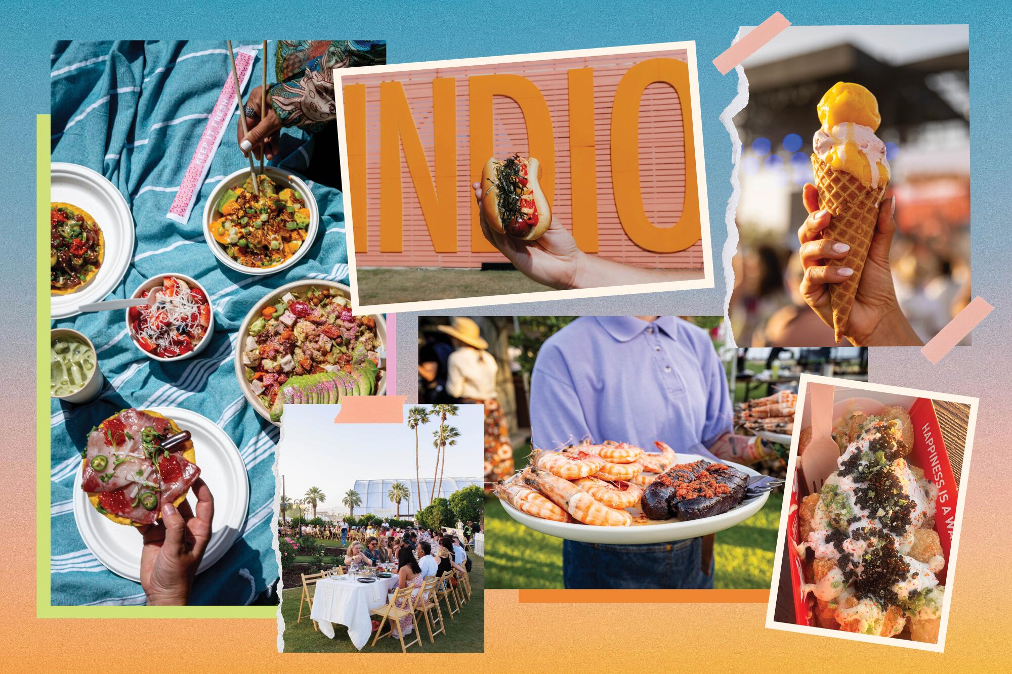 Collage of photos of Coachella food items