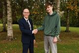 thumbnail: Principal Michael Finn with Oisin Hughes student from Gorey Community School who recently received a leaving cert points upgrade. PHOTO: Sabrina Ffrench