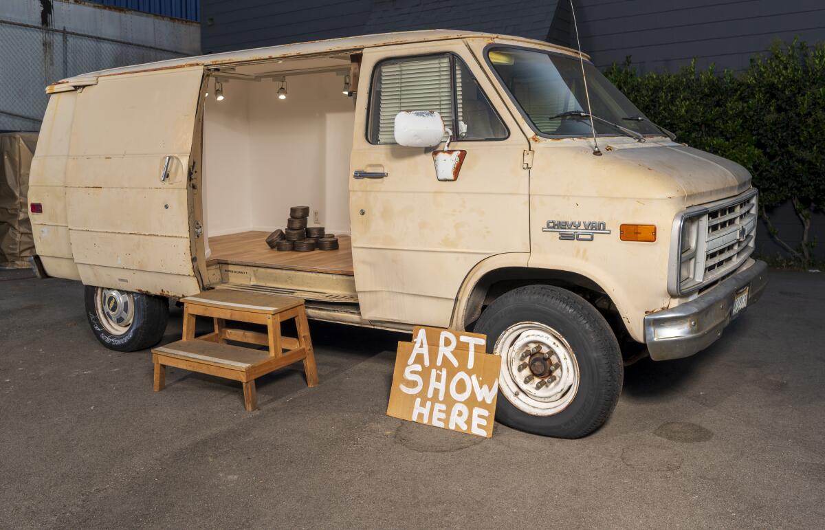 Ruben Ochoa, "Class: C." The Ochoa family's former tortilla delivery van transformed into a mobile art gallery.