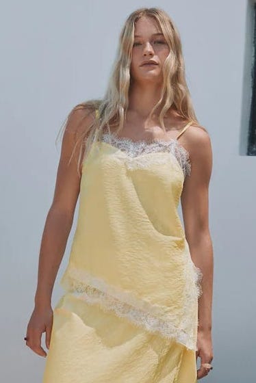 Yellow Asymmetric Cami Lace Top