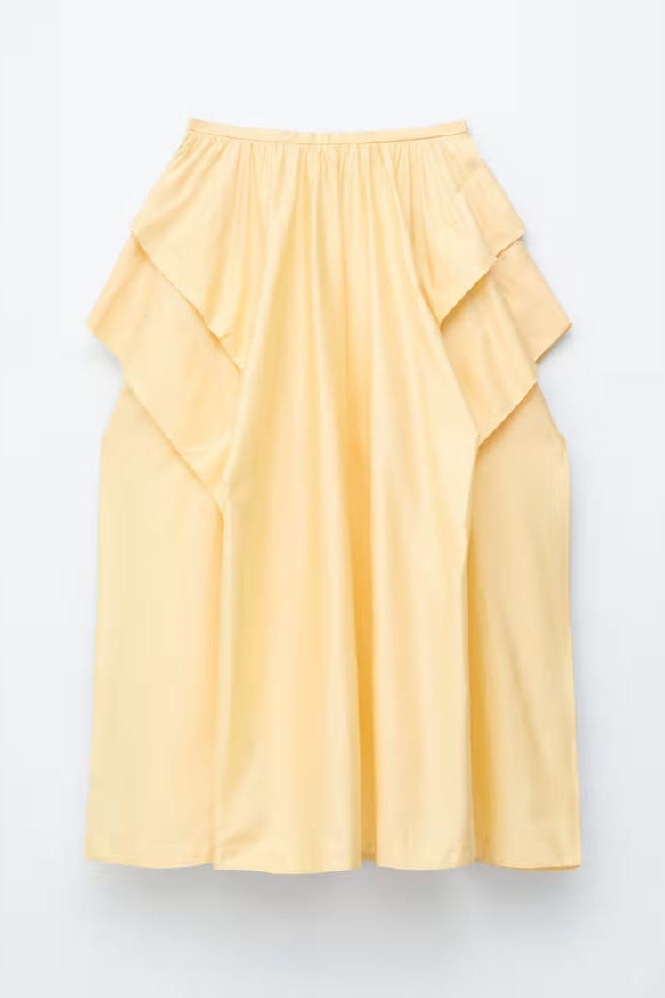 Gathered Cotton Midi Skirt