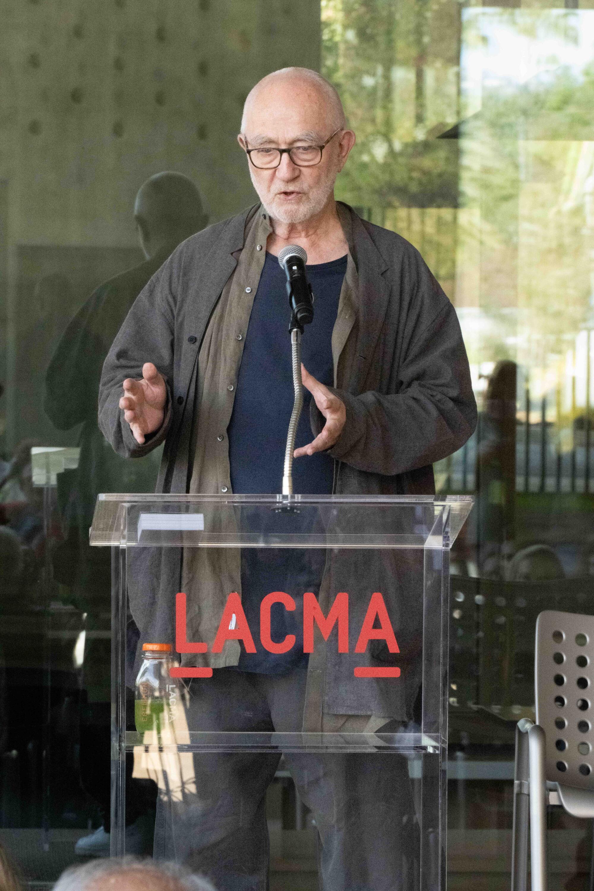 Architect Peter Zumthor speaks at the press preview for the David Geffen Galleries at Los Angeles County Museum of Art.