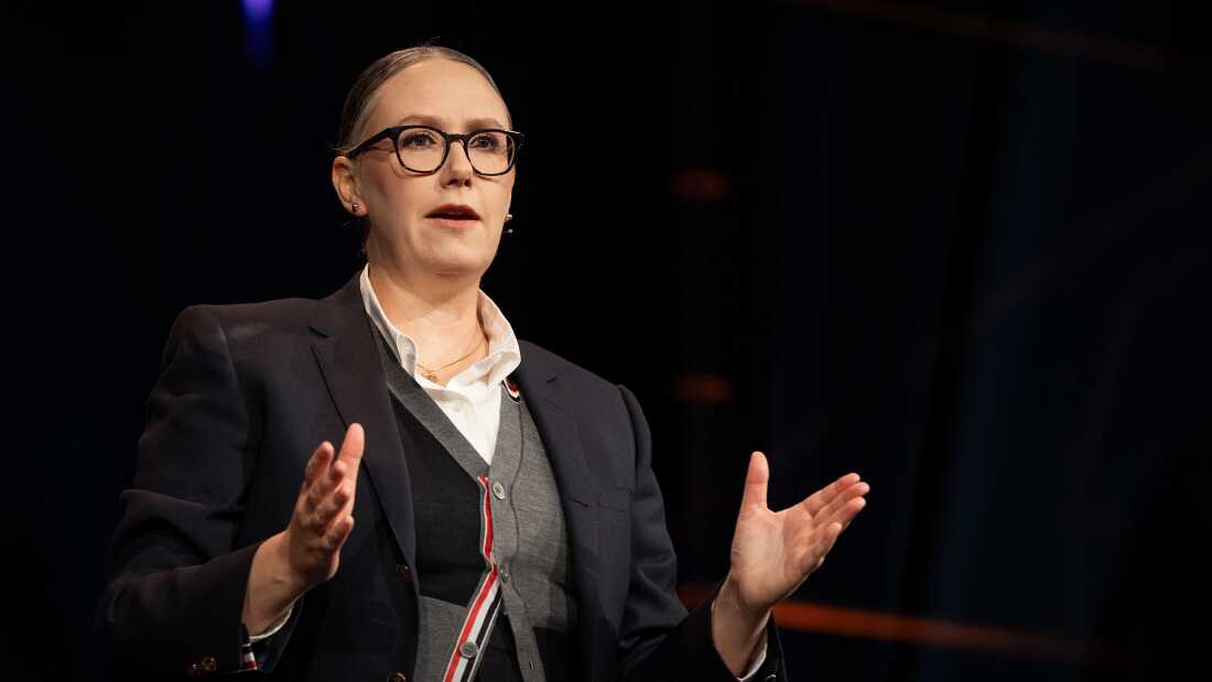 Meghan Sullivan delivering her TED Talk in 2025