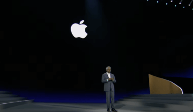 Spotted on the Google stage: a giant Apple logo.