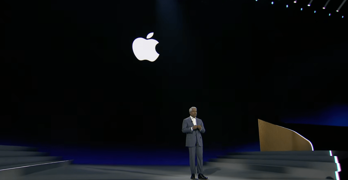 Spotted on the Google stage: a giant Apple logo.