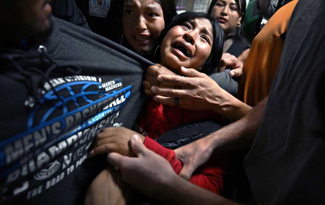 Distraught girls cling to their father, Luis, as ICE detains him following an immigration hearing