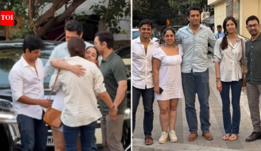 Aamir Khan’s daughter Ira Khan, Nupur Shikhare greet Gauri Spratt with warm hugs; Junaid Khan joins for a family picture |