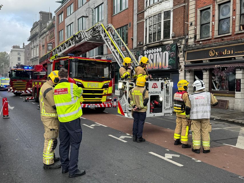 Emergency services attend the scene of a fire at Eden Quay, Dublin (Photo: Steve Humphreys)