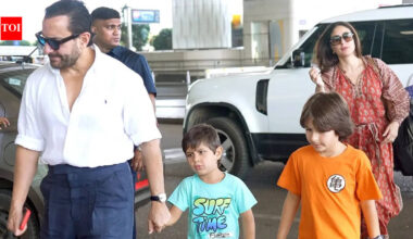 PICS: Kareena Kapoor and Saif Ali Khan’s airport look with Taimur, Jeh turns heads | Hindi Movie News