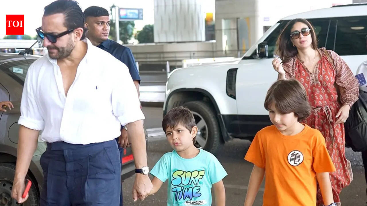 PICS: Kareena Kapoor and Saif Ali Khan’s airport look with Taimur, Jeh turns heads | Hindi Movie News