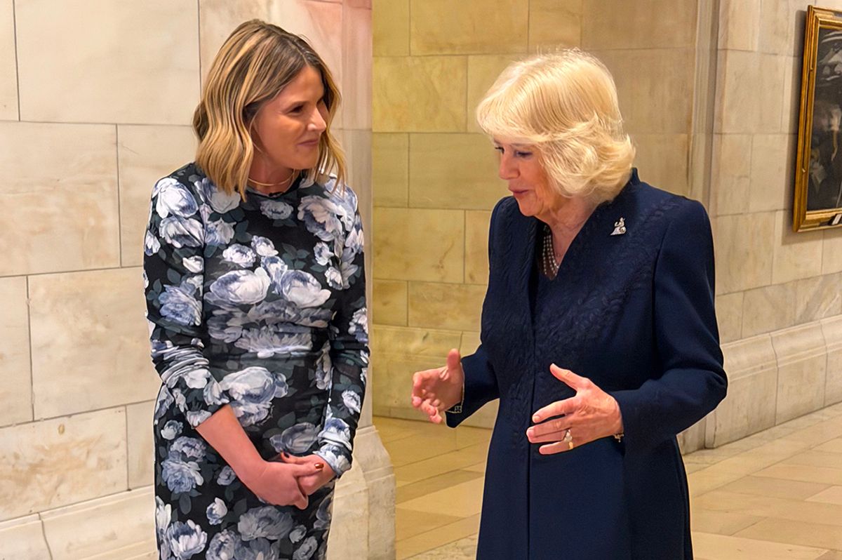 Queen Camilla chats to Jenna Bush Hager at the New York Public Library