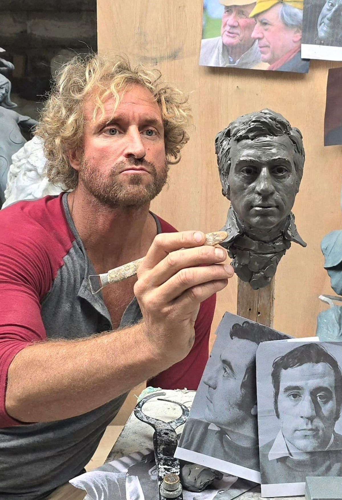 Llandudno sculptor Nick Elphick with an early maquette model to capture the likeness of comedian and actor Terry Jones. The sculptor has been commissioned to make a larger, bronze sculpture of the Colwyn Bay actor which will be installed on Colwyn Bay prom. 