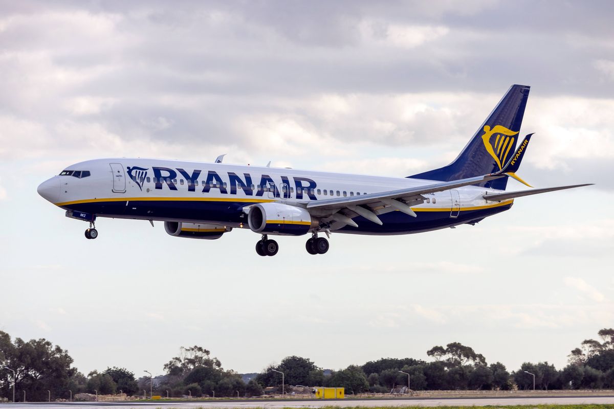 Ryanair flight descending and preparing to land 