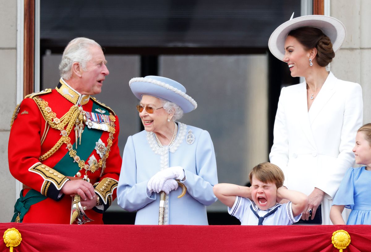 Kate with the late Queen, Prince Louis and the now-King at Trooping the Colour in 2022