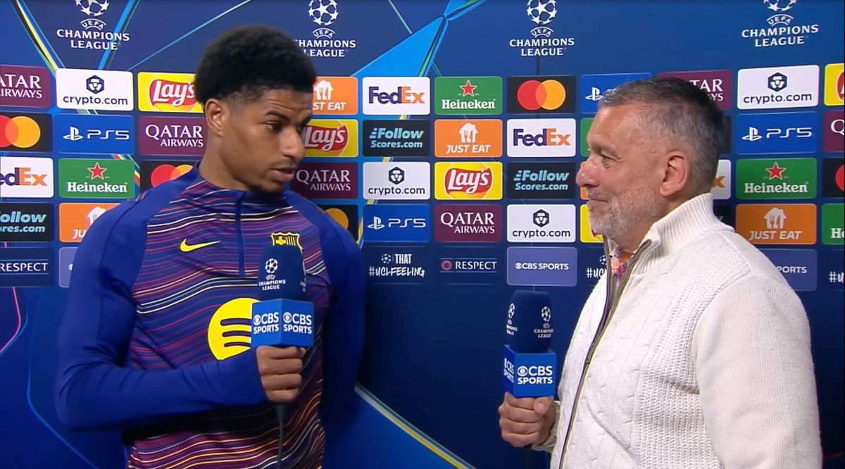 Barcelona's Marcus Rashford is interviewed