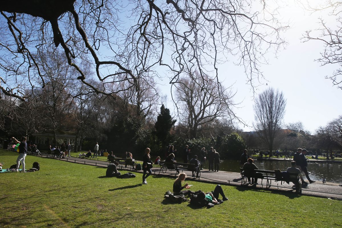 People pictured enjoying the good weather at St Stephen's Green in March 2022