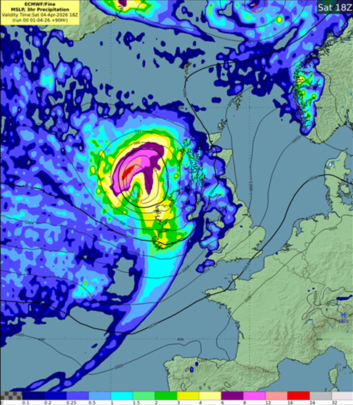 A graph showing expected precipitation on Saturday
