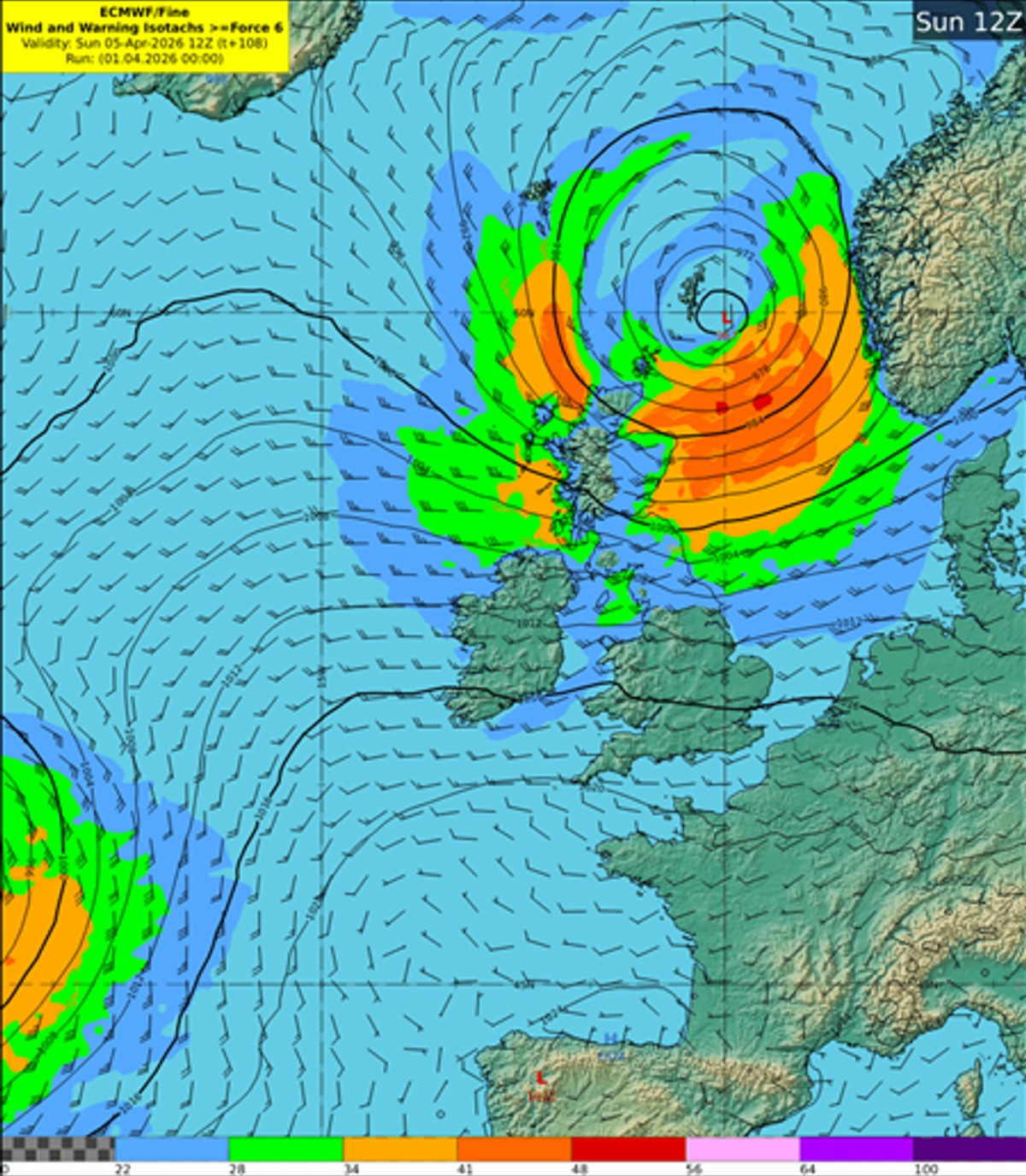 A graph showing expected wind speeds on Sunday