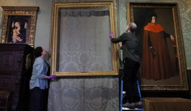 Empty frame is re-installed at the Isabella Steward Gardner Museum in Boston