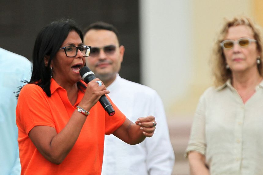 Venezuela's acting President Delcy Rodriguez speaks during an event launching the 