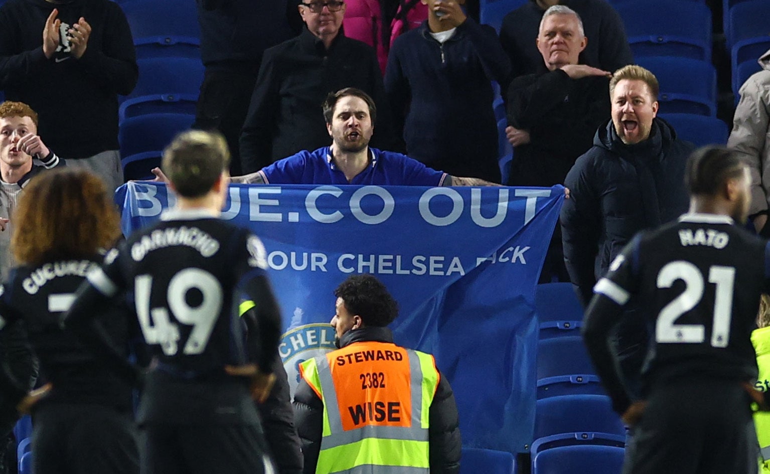 Supporters turned on Chelsea’s owners, Rosenior and the players following the 3-0 defeat to Brighton