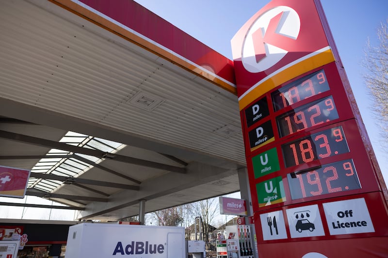 Petrol priced at €1.839 per litre and diesel €1.839 per litre at the Circle K in Cabra, Dublin on March 6th. Photograph: Chris Maddaloni/The Irish Times