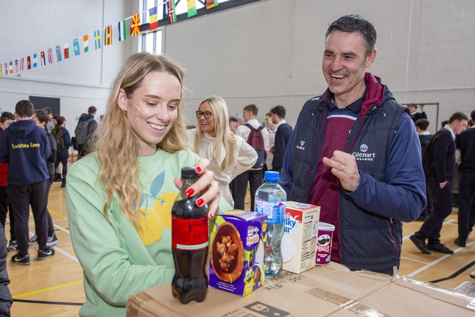 Teachers Doireann Devitt and Niall Walsh at the Glenart College TY Easter fair in aid of Enable Ireland. Photo: Michael Kelly