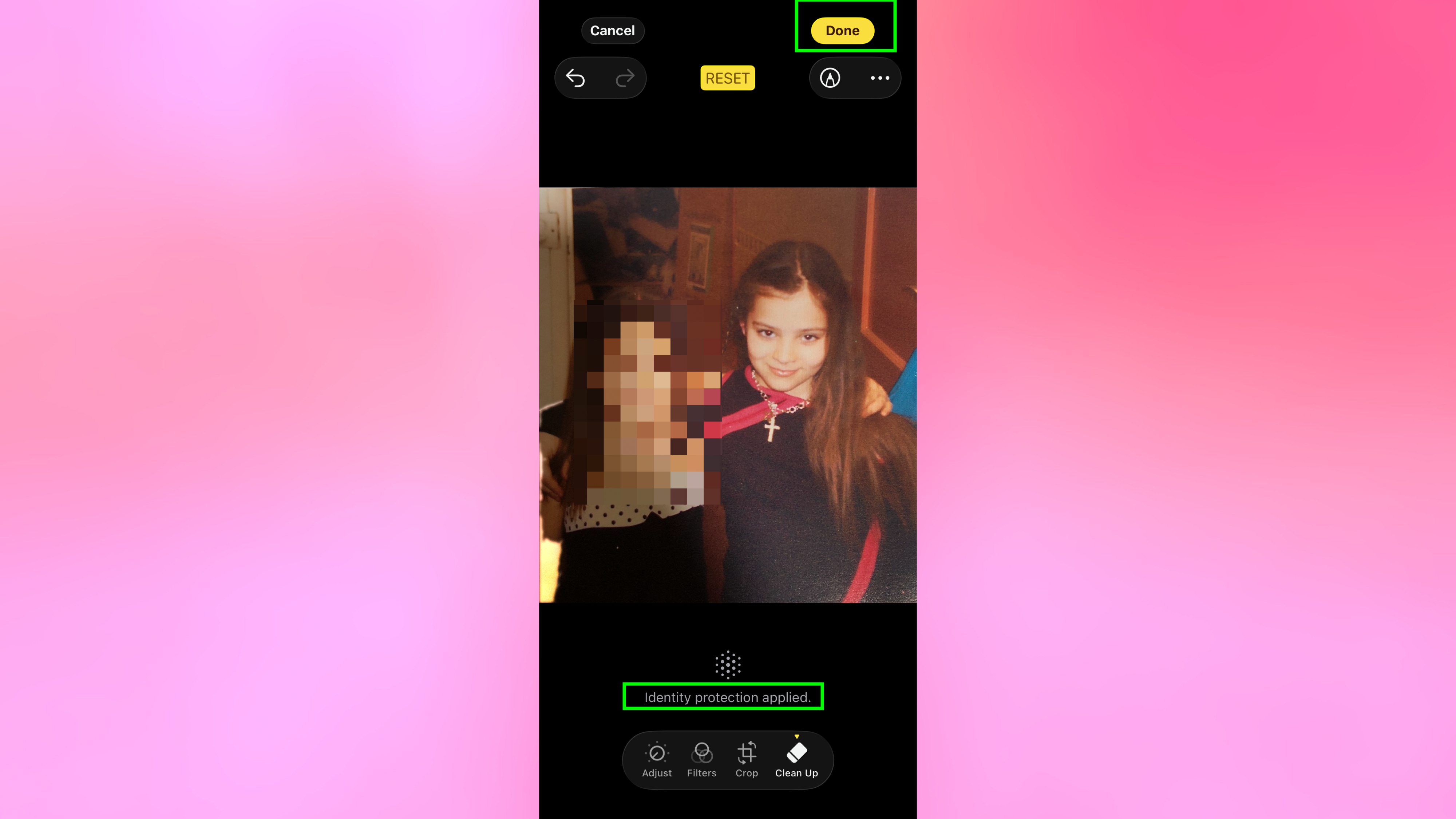 Identity protection applied to iPhone photo