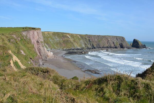 This image captured by Michael Faulkner shows the large amount of earth and rocks that fell at Ballydwane Cove. Pic: Michael Faulkner.