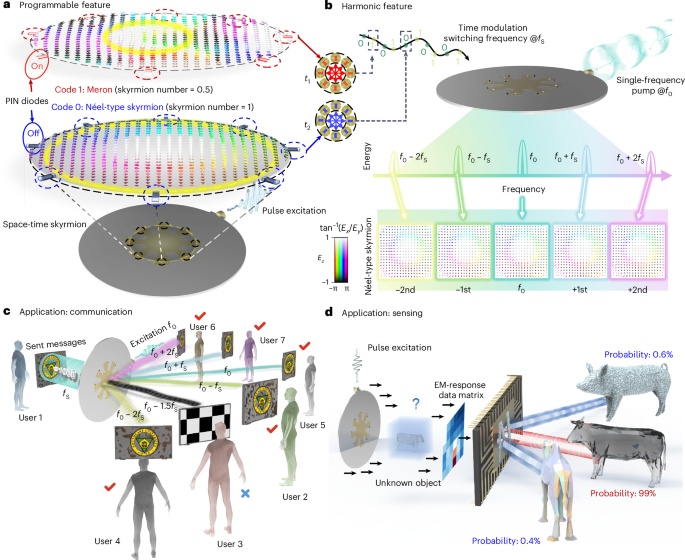 Programmable skyrmions for communication and sensing