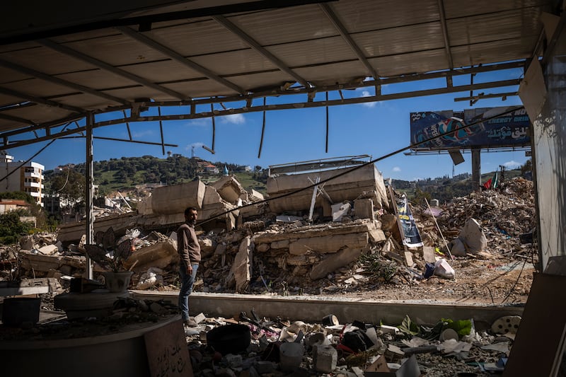 Abbas Haj Ali at his flower shop that was damaged before the ceasefire by shelling in Nabatieh, Lebanon, on Wednesday. Photograph: Diego Ibarra Sánchez/The New York Times
                      
