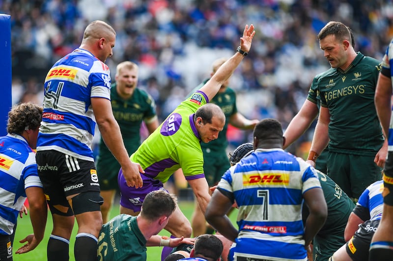 Federico Vedovelli did a fine job refereeing the URC match between Stormers and Connacht at DHL Stadium in Cape town. Photograph: Inpho/Steve Haag Sports/Darren Stewart