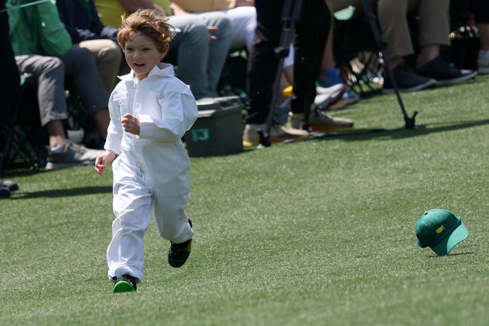 Golf - The Masters - Augusta National Golf Club, Augusta, Georgia, U.S. - April 8, 2026
Spain's Jon Rahm's son on the fairway of the 1st hole during the par 3 contest REUTERS/Mike Segar